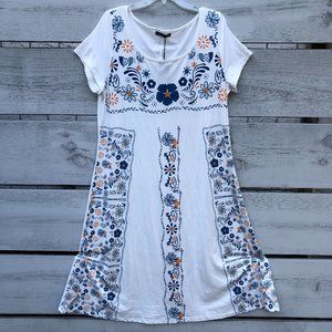 NEW NORACORA Blue & White Hawaiian Floral Coastal Short Sleeve Midi Dress